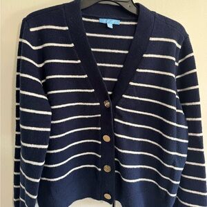 Draper James Navy and White Striped Cardigan